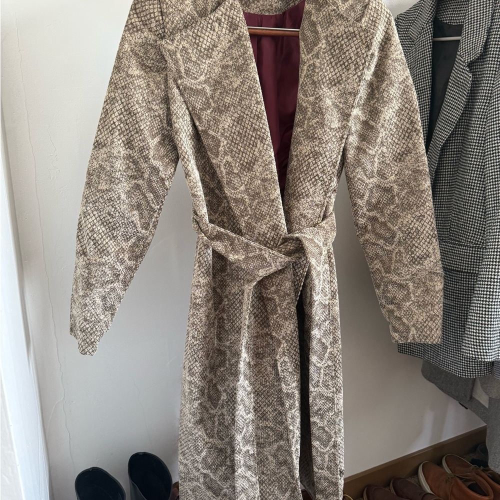 Snakeskin Patterned Belted Coat